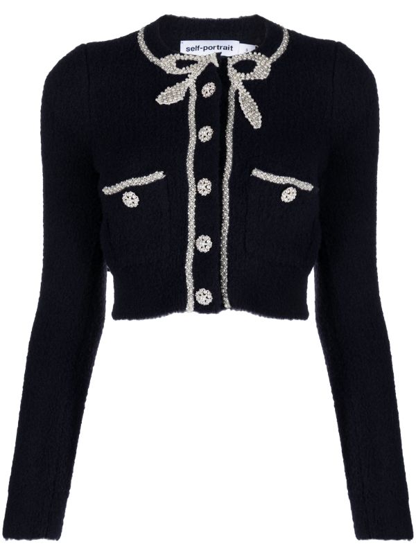 Self-Portrait Faux pearl-embellished Cropped Cardigan - Farfetch