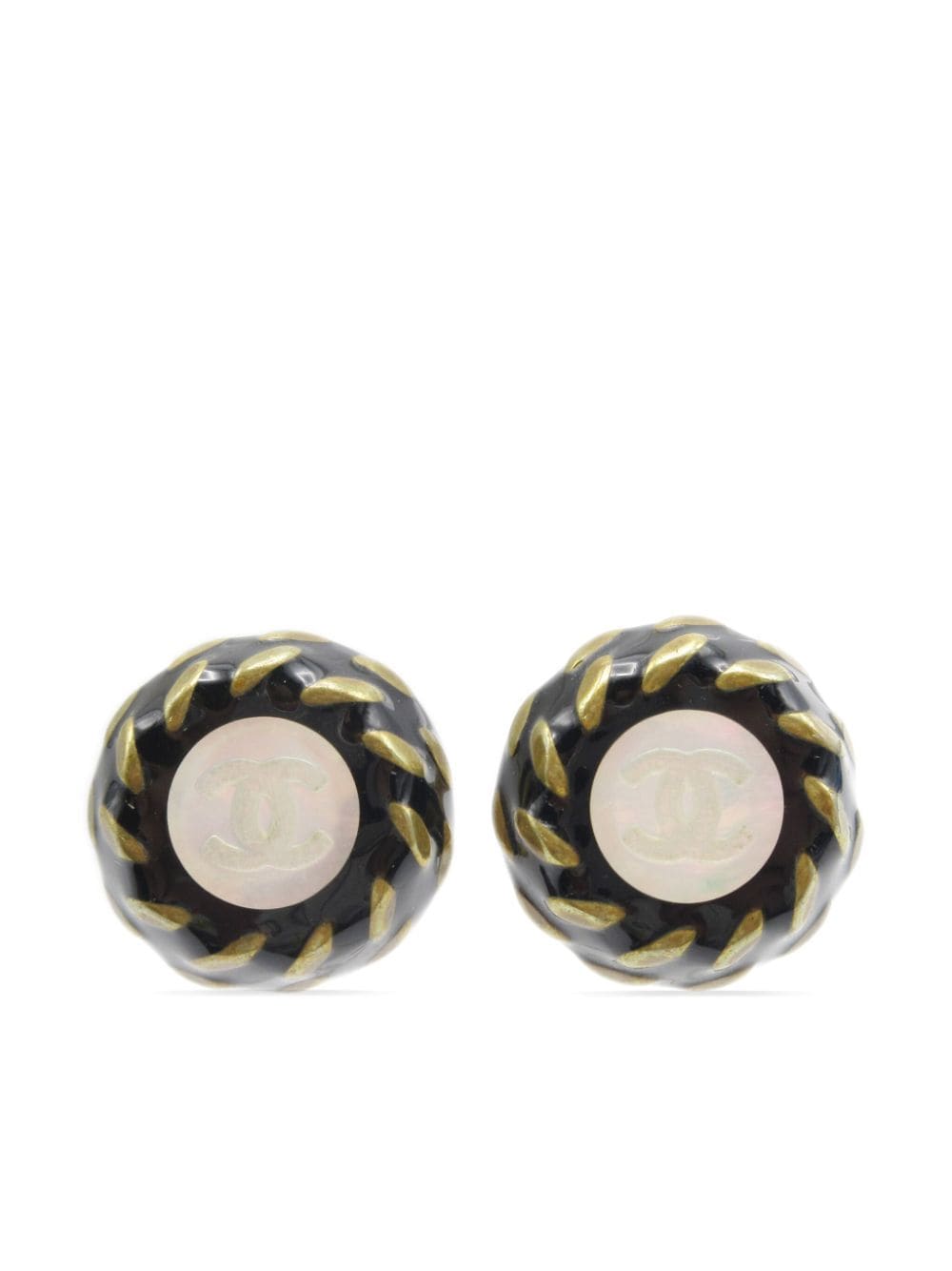 Pre-owned Chanel 1997 Cc Button Clip-on Earrings In Black