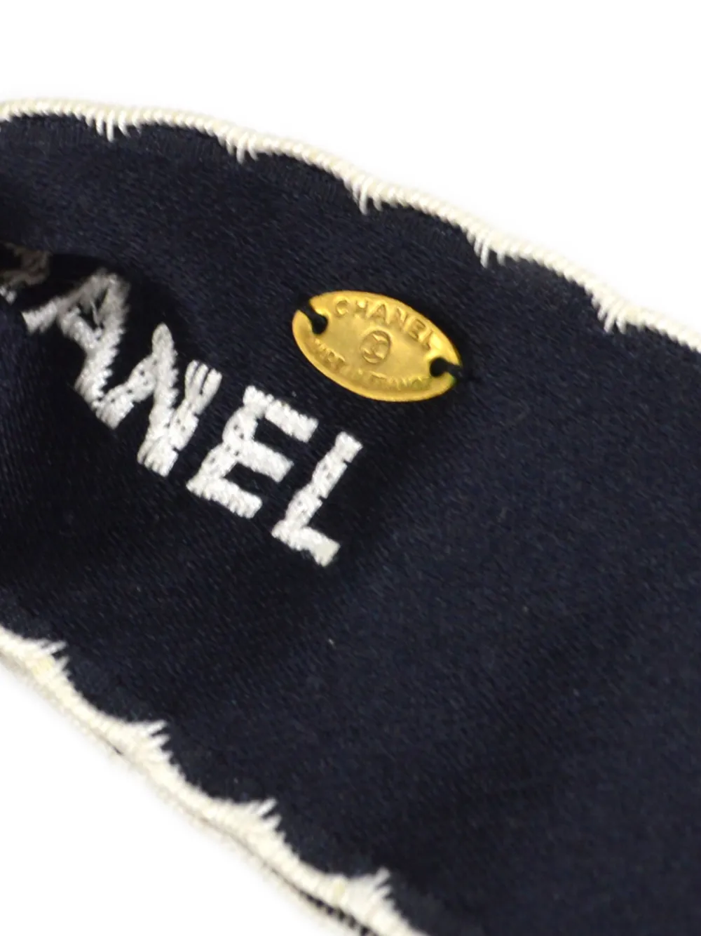 Pre-owned Chanel 1994 Logo-embroidered Bow Brooch In Blue