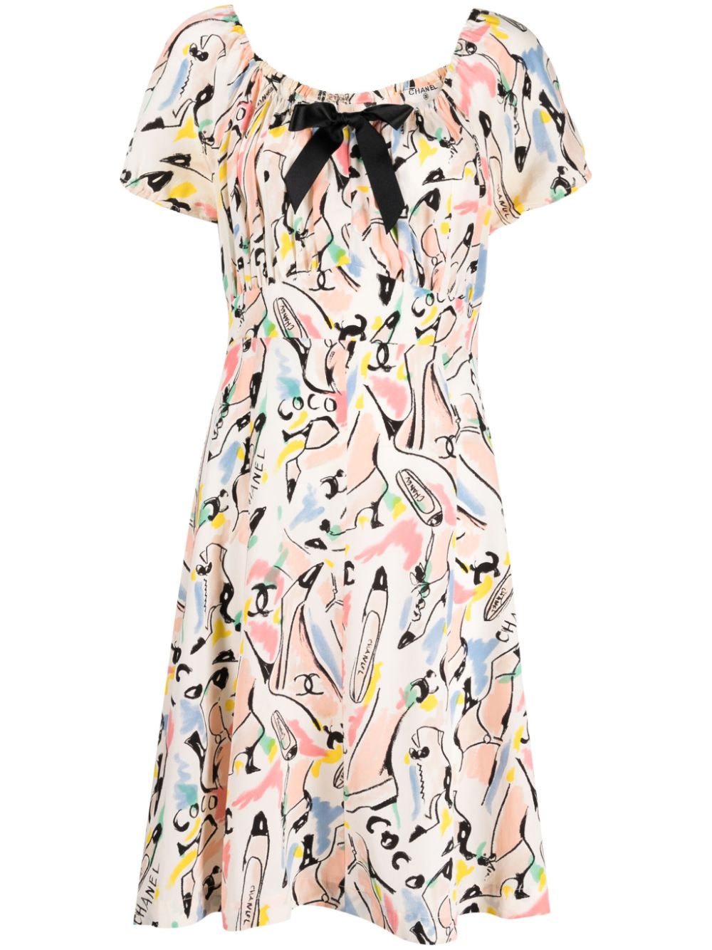 Pre-owned Chanel 1990-2000 Graphic-print Silk Dress In Multicolour