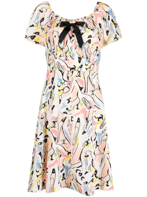 Robe en soie à imprimé graphique (1990-2000) - CHANEL Pre-Owned - Modalova