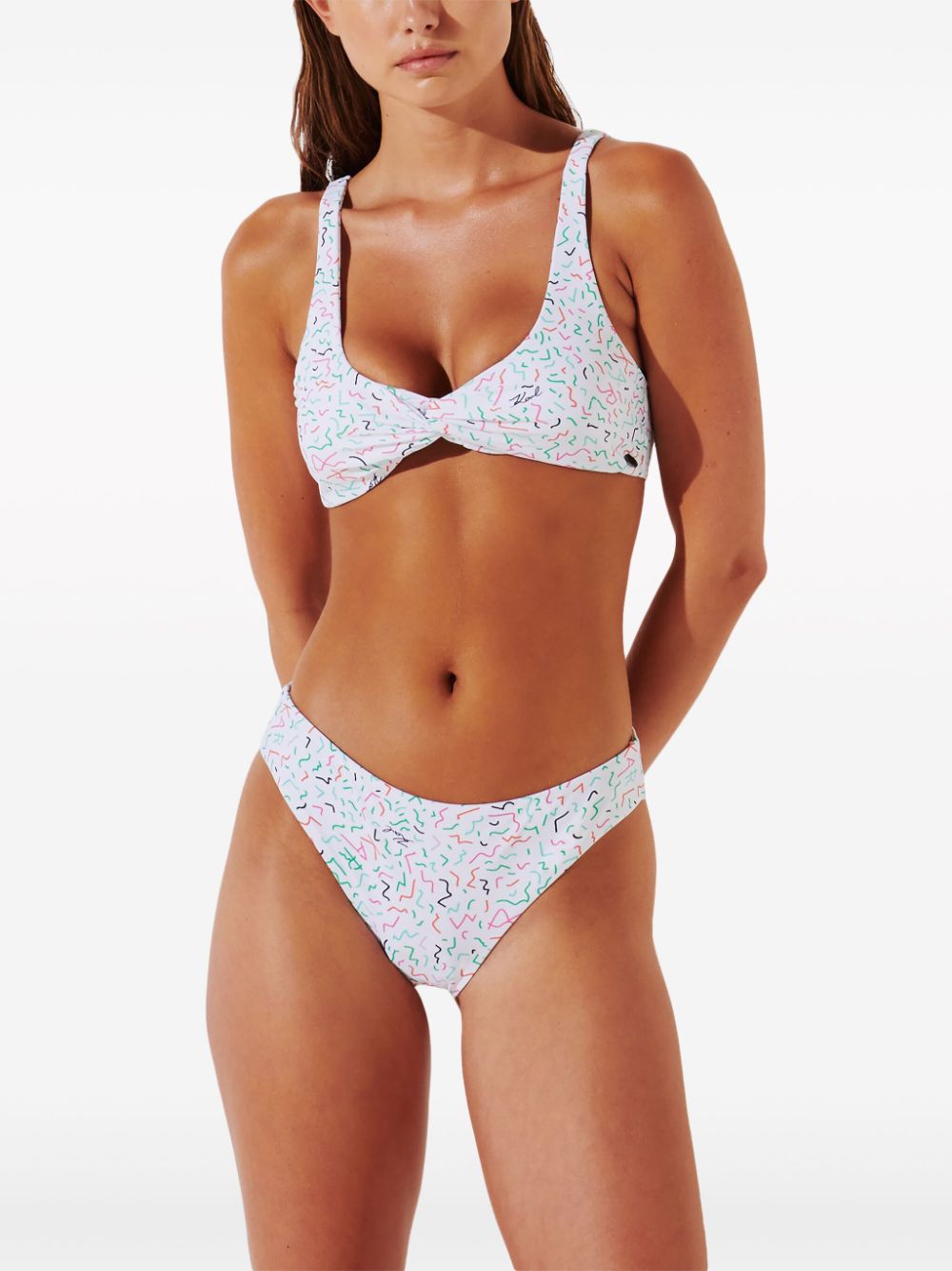Shop Karl Lagerfeld Geometric-print Twist-front Bikini Top In White