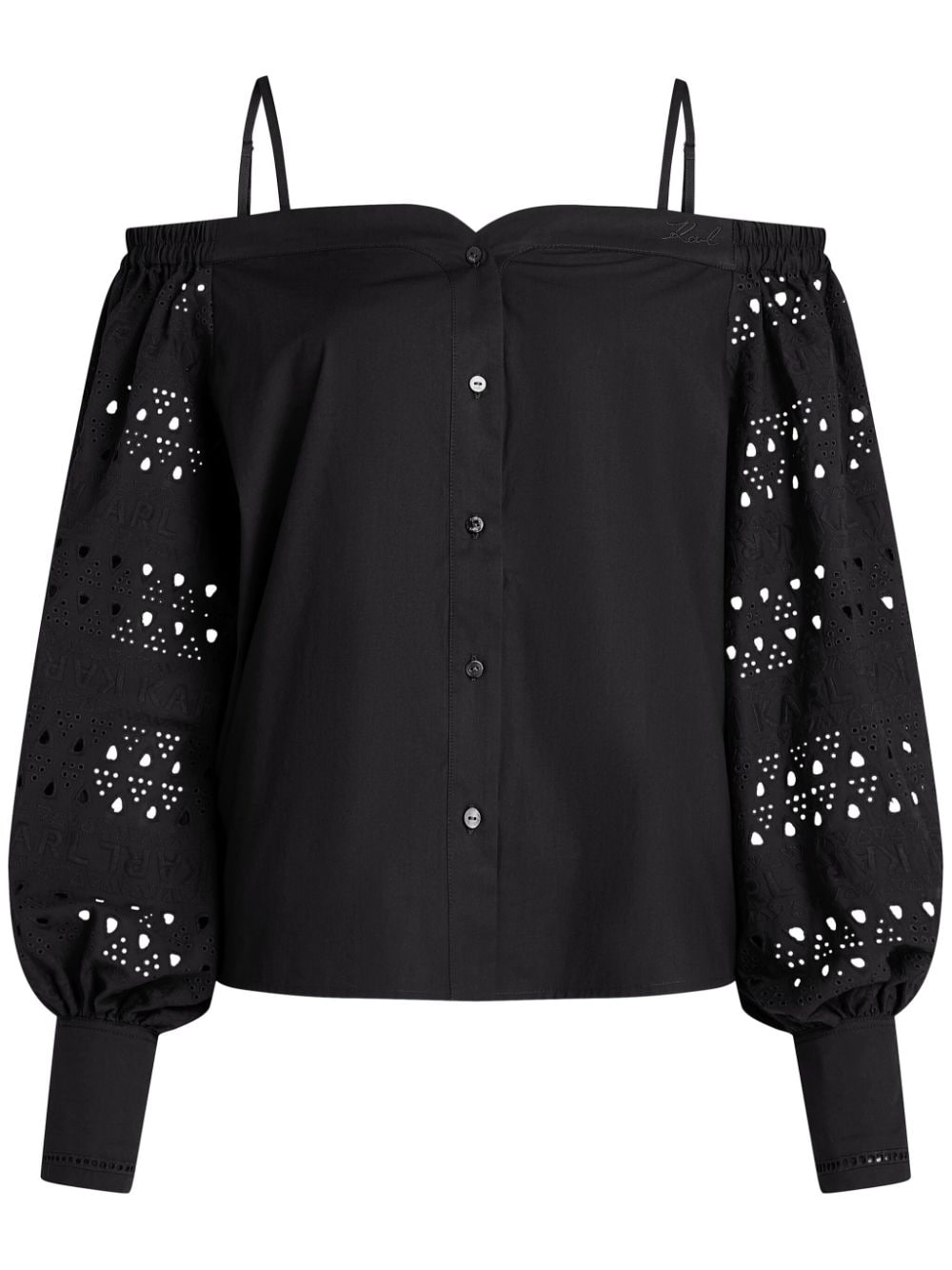 Karl Lagerfeld Broderie-anglaise Off-shoulder Blouse In Black