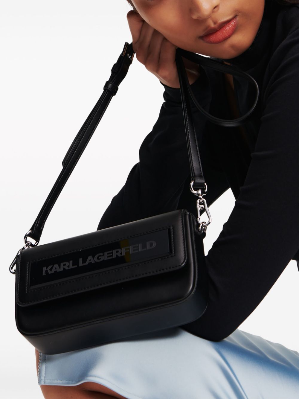 Shop Karl Lagerfeld Small Ikon K Shoulder Bag In Black