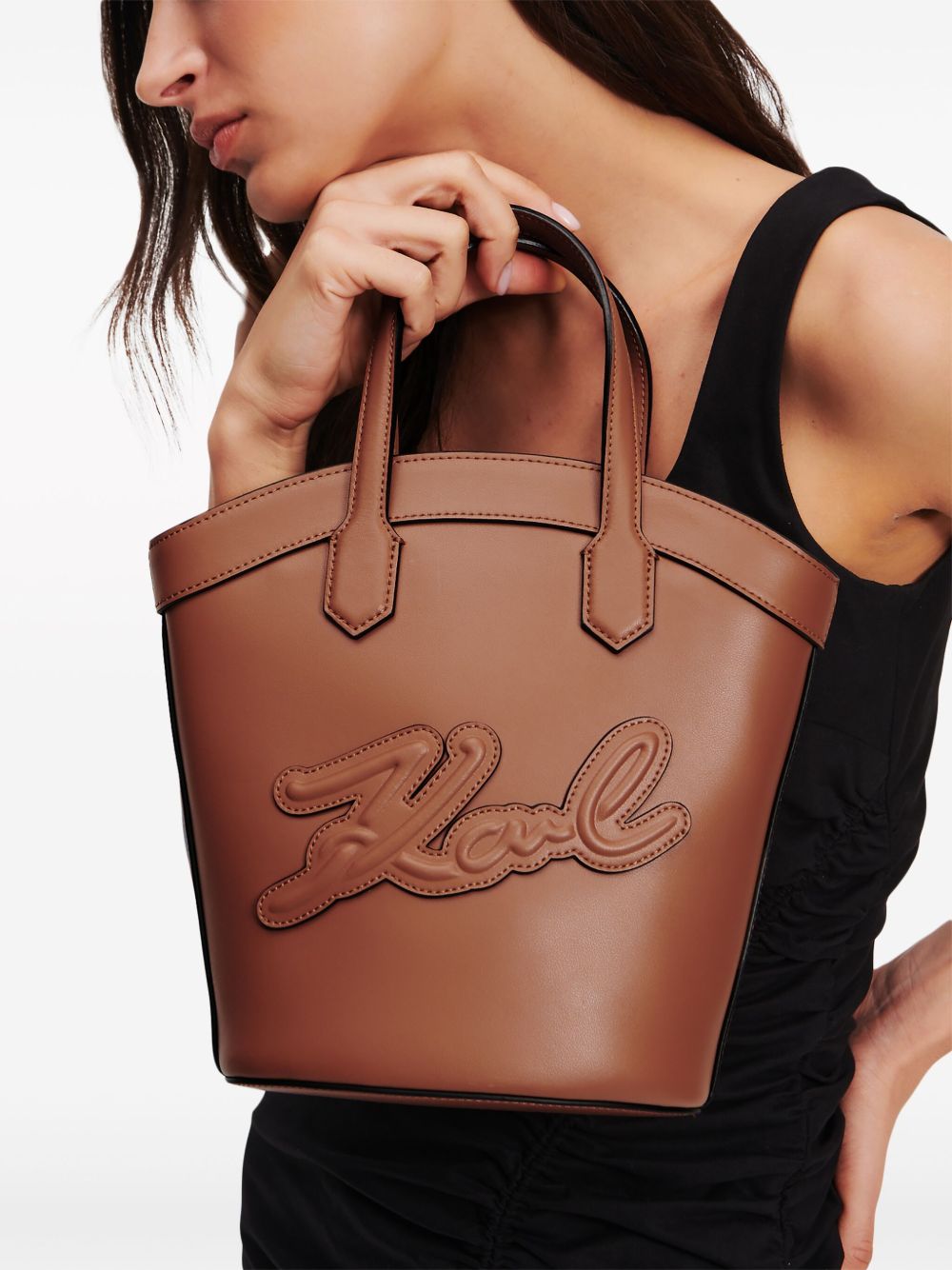 Karl Lagerfeld Kleine Signature Tulip leren shopper Bruin