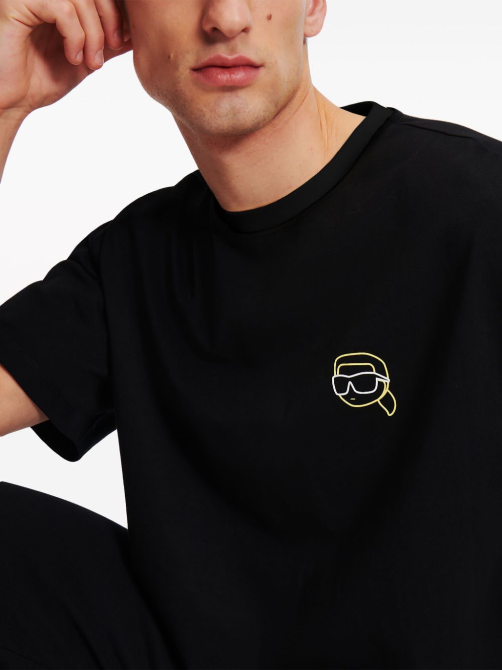 Shop Karl Lagerfeld Ikon Outline Appliqué-detail T-shirt In Black