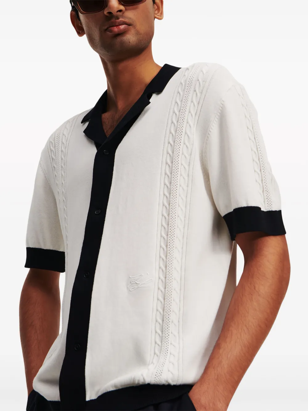 Karl Lagerfeld Gebreid overhemd met contrast afwerking Beige