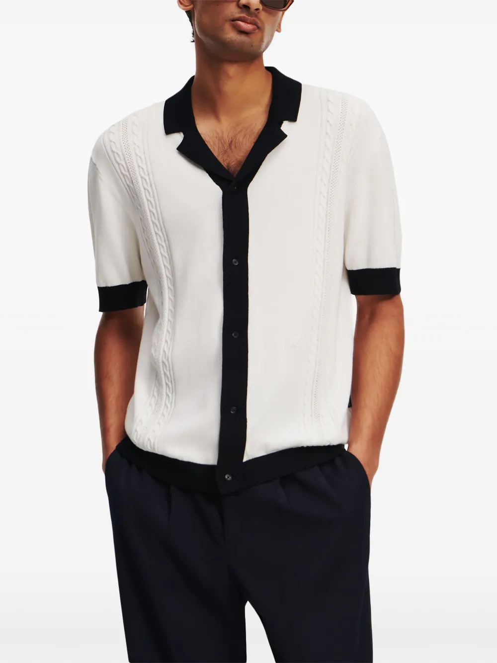Karl Lagerfeld Gebreid overhemd met contrast afwerking Beige