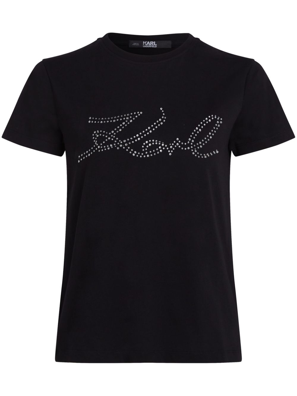 Shop Karl Lagerfeld Signature Rhinestone-embellished T-shirt In Black