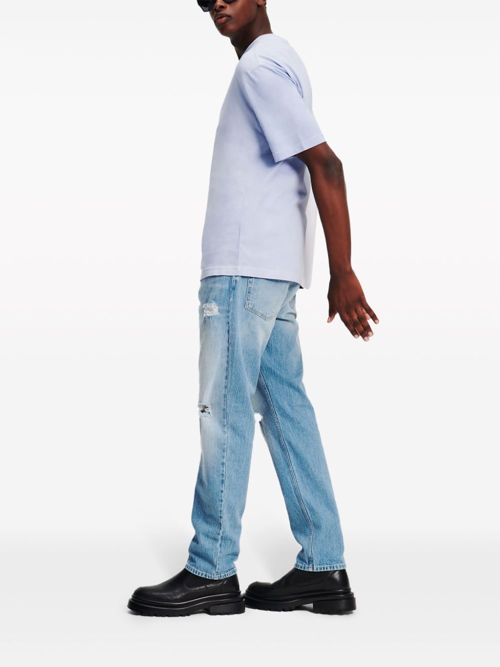 Karl Lagerfeld Jeans Gerafelde jeans met toelopende pijpen Blauw
