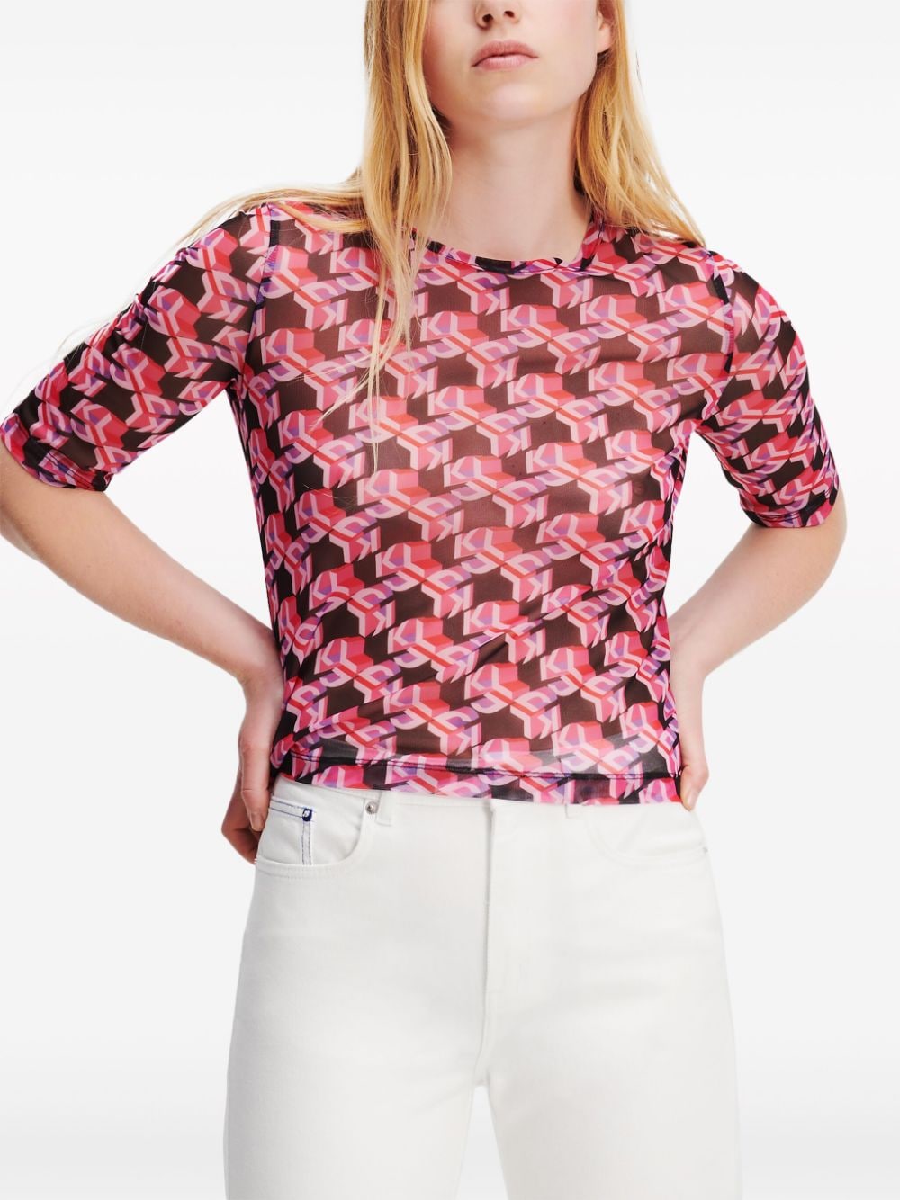 Karl Lagerfeld Jeans Doorzichtig T-shirt met monogramprint Roze