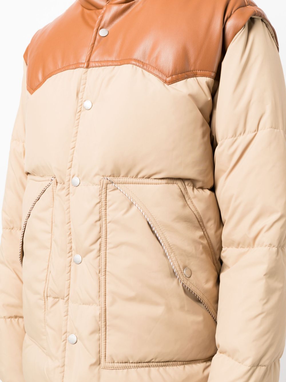 Shop Five Cm Colour-block Press-stud Quilted Down Jacket In Brown