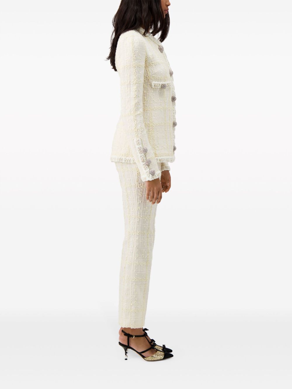 Shop Giambattista Valli Braided-trim Tweed Jacket In Neutrals