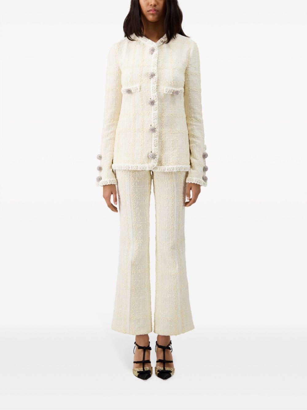 Shop Giambattista Valli Braided-trim Tweed Jacket In Neutrals