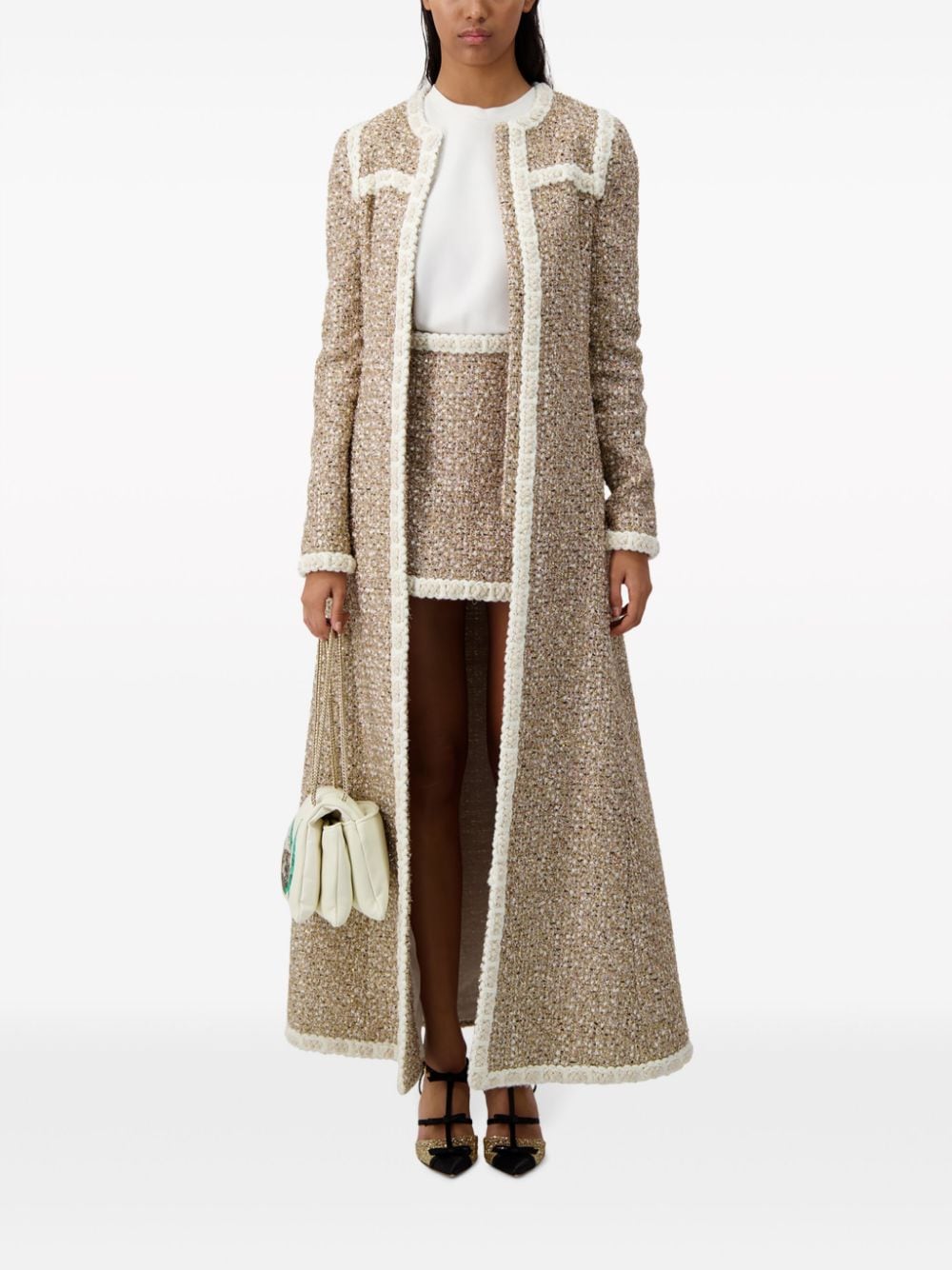 Shop Giambattista Valli Braided-trim Tweed Coat In Neutrals