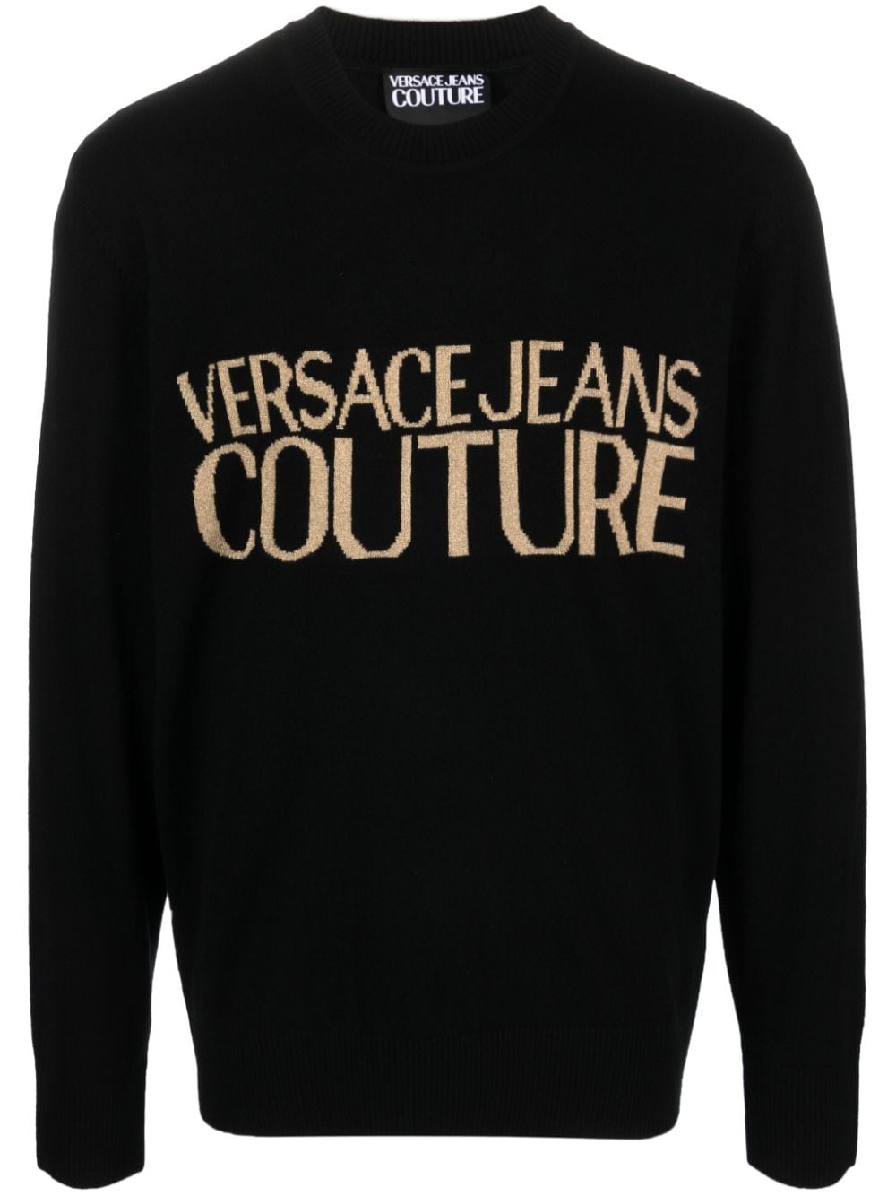 Versace Jeans Couture Intarsia-logo Jumper In Ek42 Black / Gold