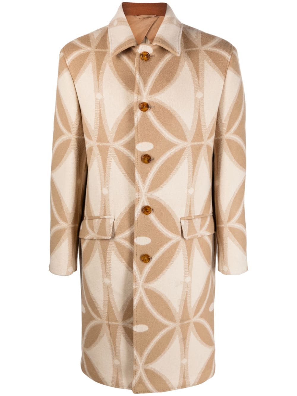 geometric-pattern wool coat