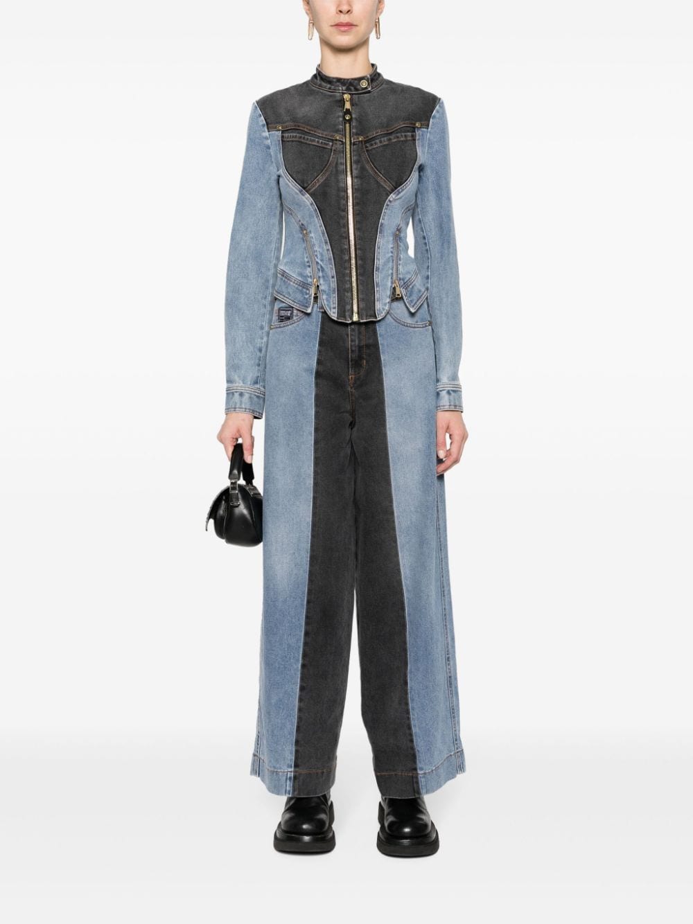 Versace Jeans Couture Denim jack met rits en vlakken - Blauw