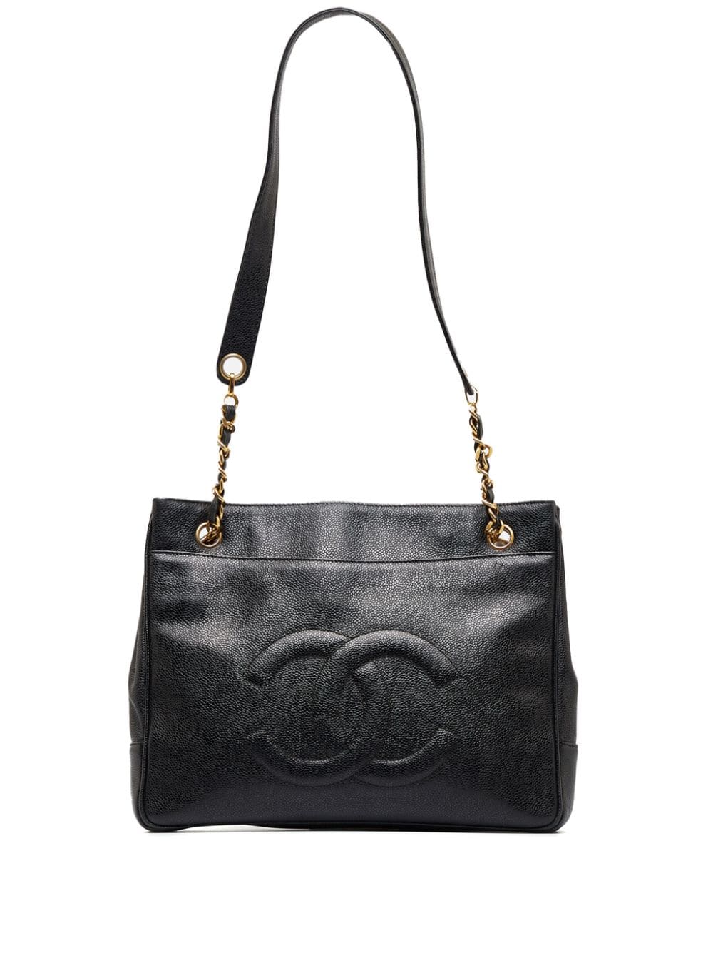Chanel Vintage Chanel Black Quilted Caviar Leather Shopping Tote Bag