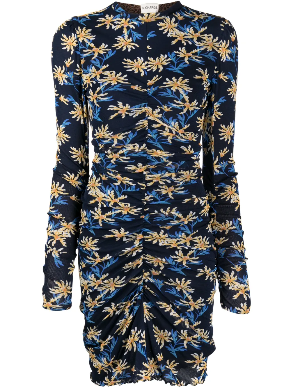Diane Von Furstenberg Reversible Ruched Floral-print Stretch-mesh Mini Dress In Multicolour
