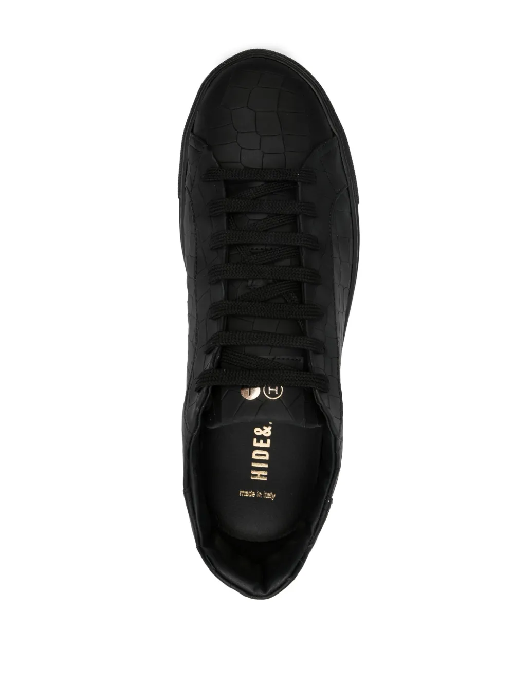 Hide & Jack Essence Crocodile-embossed Leather Sneakers In Black