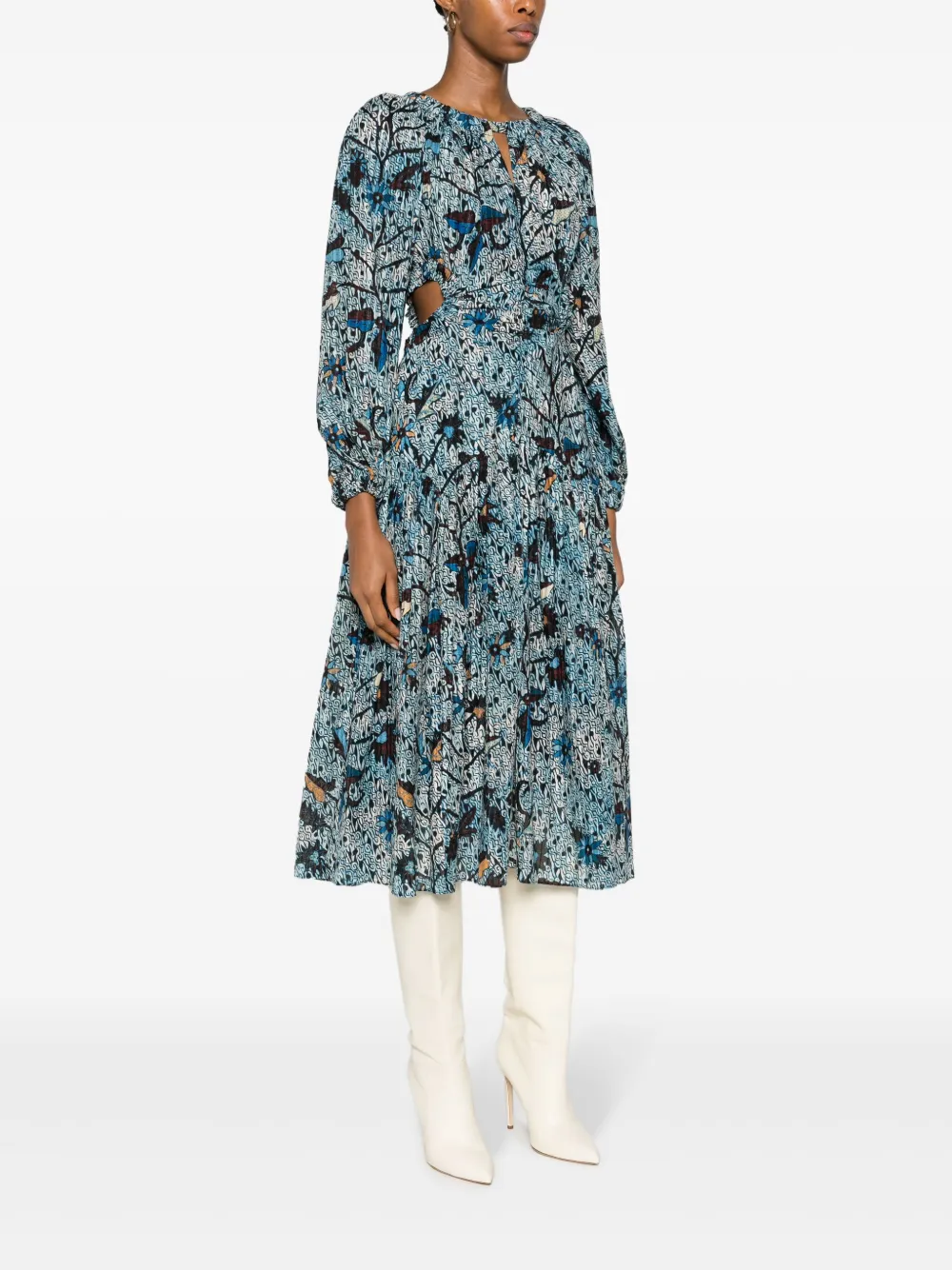 Ulla Johnson Helia Batik Cut-out Midi Dress In Blue