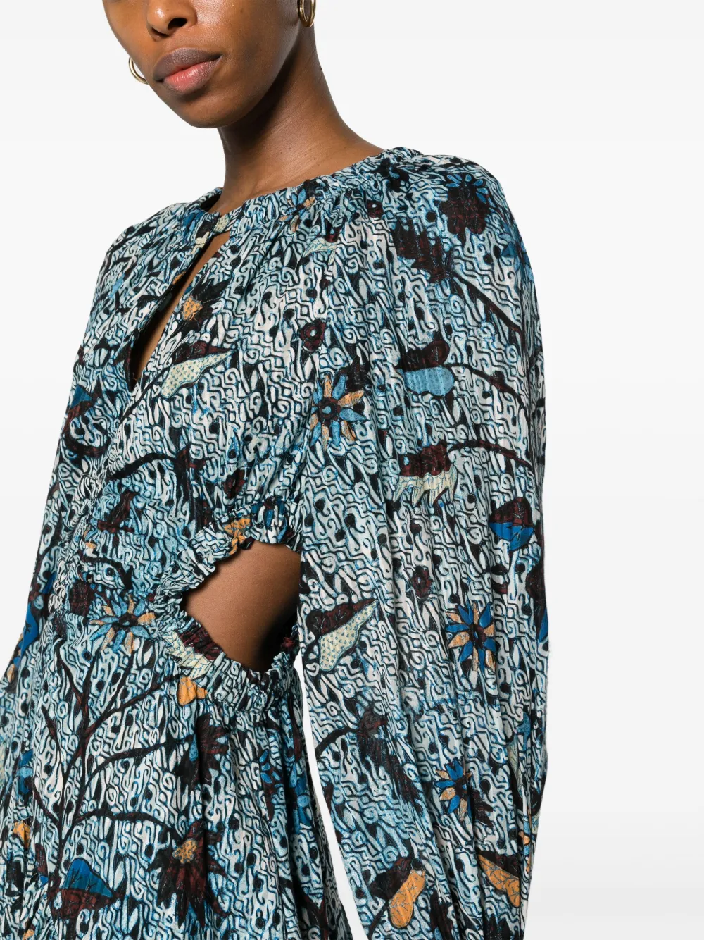 Ulla Johnson Helia Batik Cut-out Midi Dress In Blue