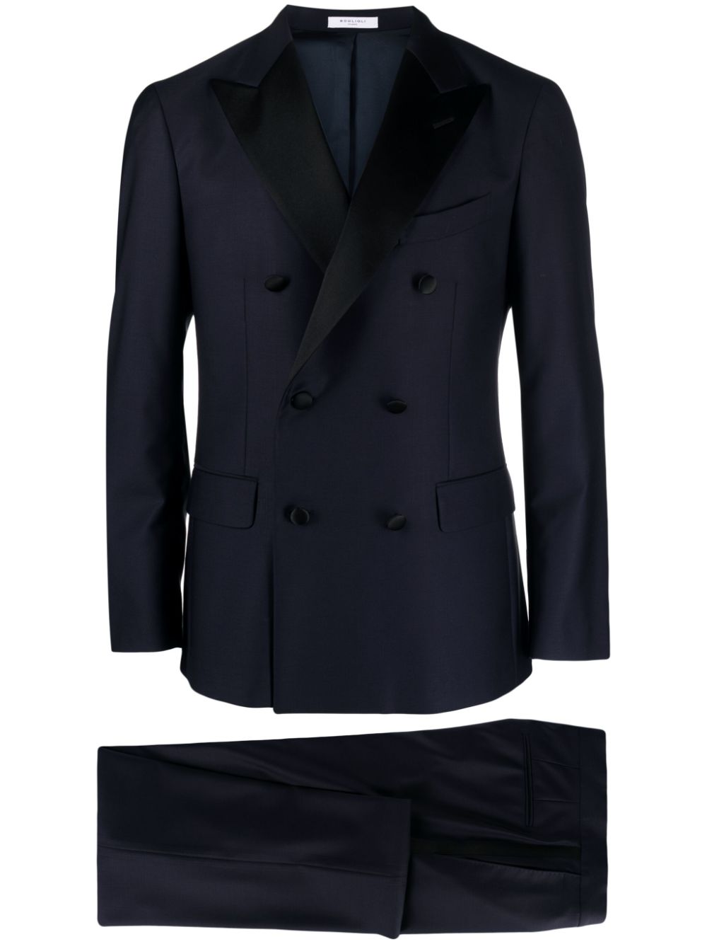 Shop Boglioli Satin-trim Tuxedo Suit In Blue