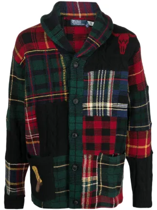 Polo Ralph Lauren check pattern Patchwork Cardigan Black FARFETCH TR