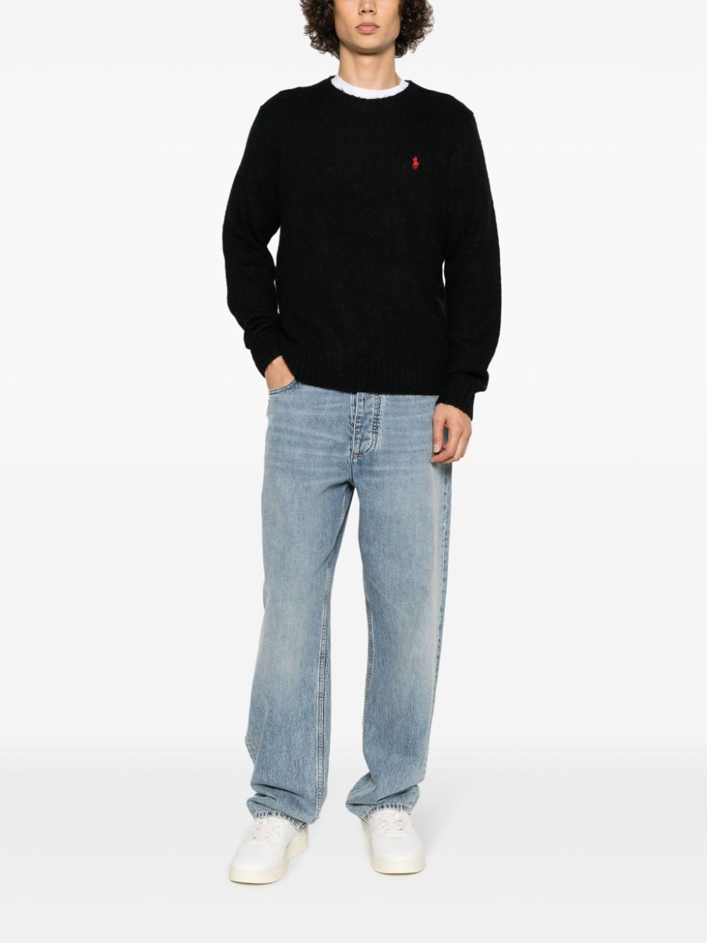 Shop Polo Ralph Lauren Polo Pony-embroidered Knitted Jumper In Black