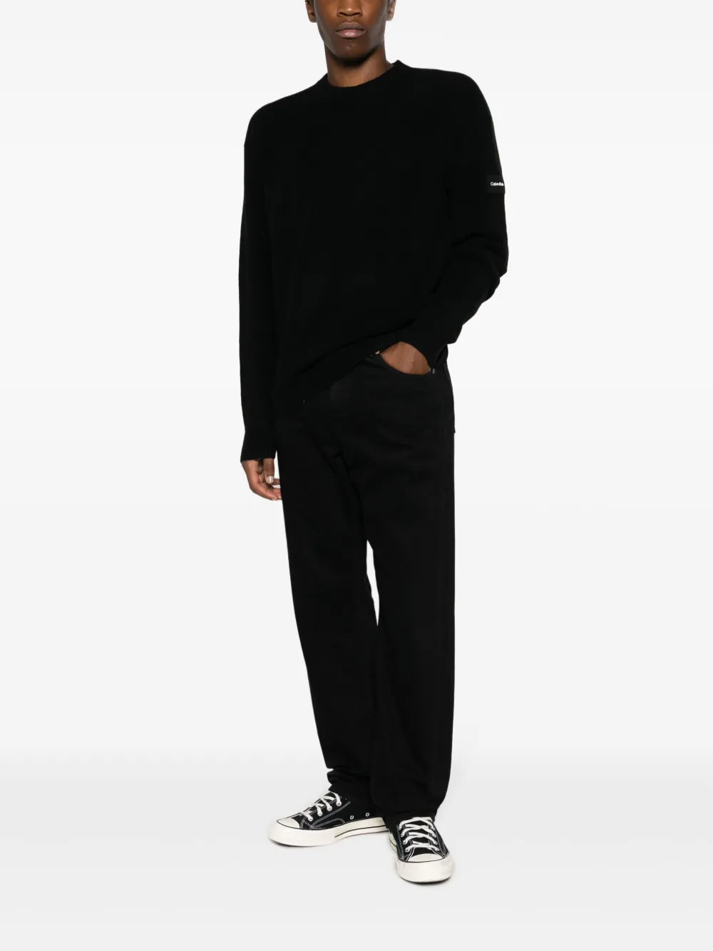Calvin Klein logo-patch crew-neck jumper - Zwart