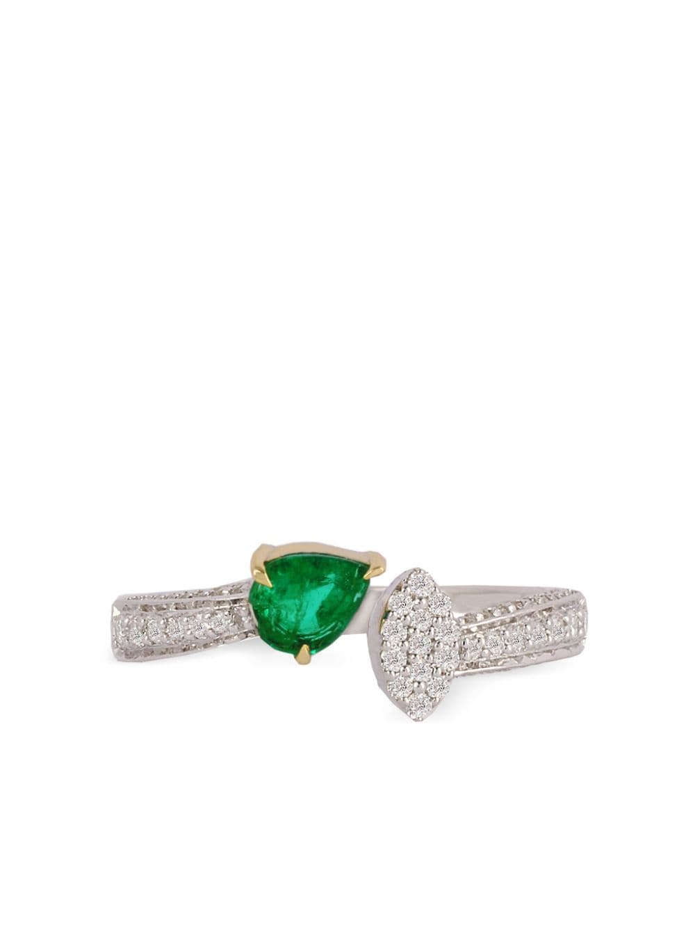 House Of Meraki 18kt White Gold Donna Emerald And Diamond Ring In Silver