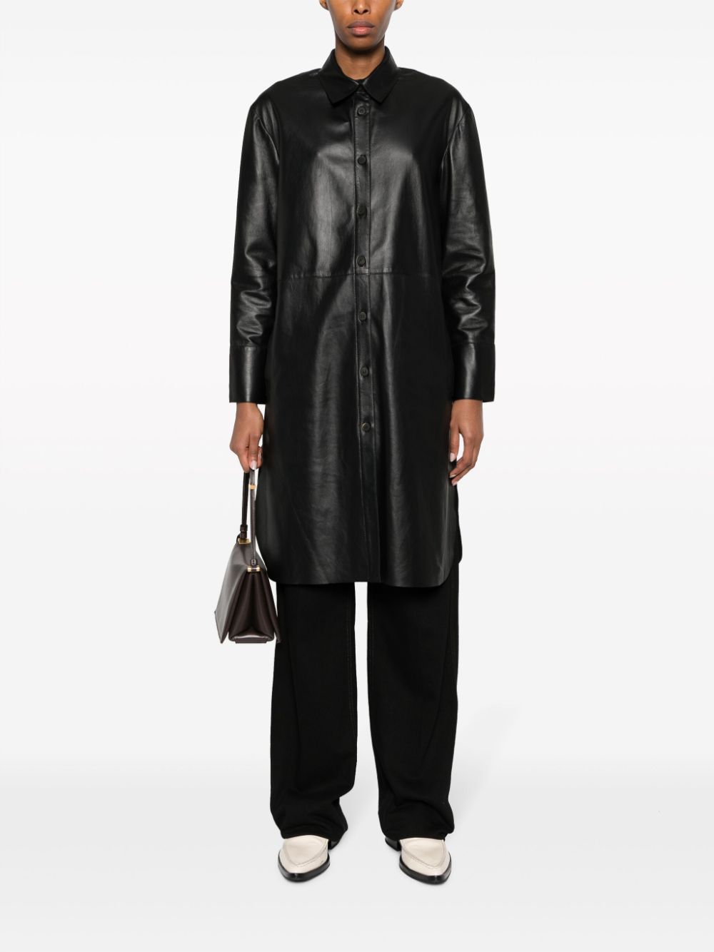 Antonelli panelled leather coat - Zwart