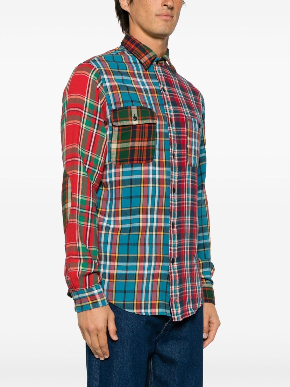 Shop Polo Ralph Lauren Patchwork Plaid-check Cotton Shirt In Red