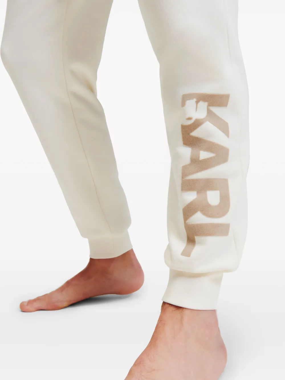 Shop Karl Lagerfeld Flocked-logo Organic-cotton Track Pants In Neutrals