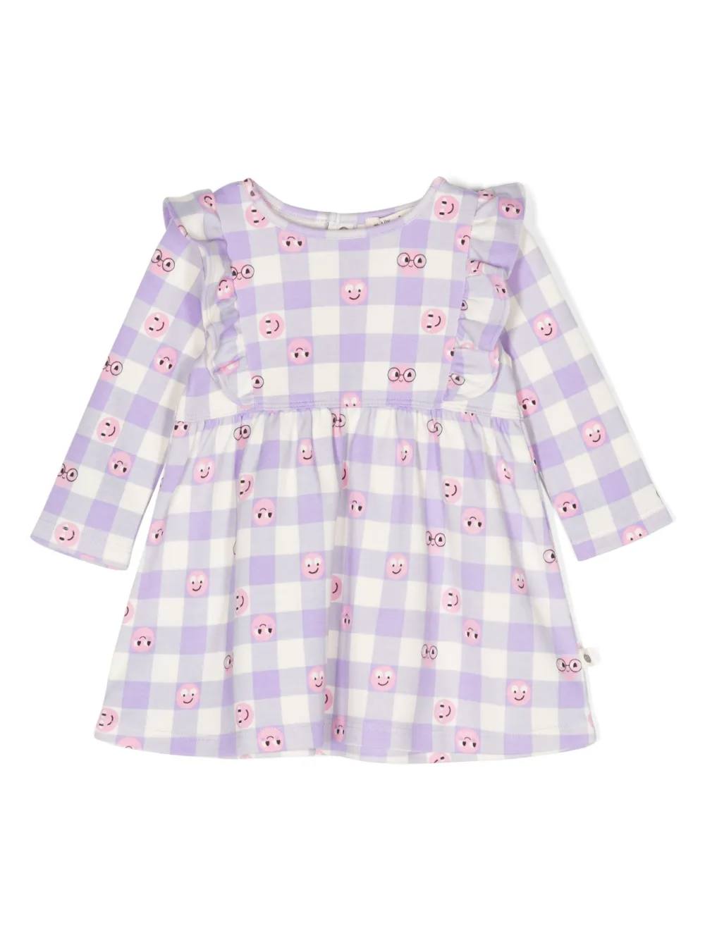 The Bonnie Mob Babies'  Lilac Tiddlywink Check-pattern Face-print Organic-cotton Dress 6-24 Months