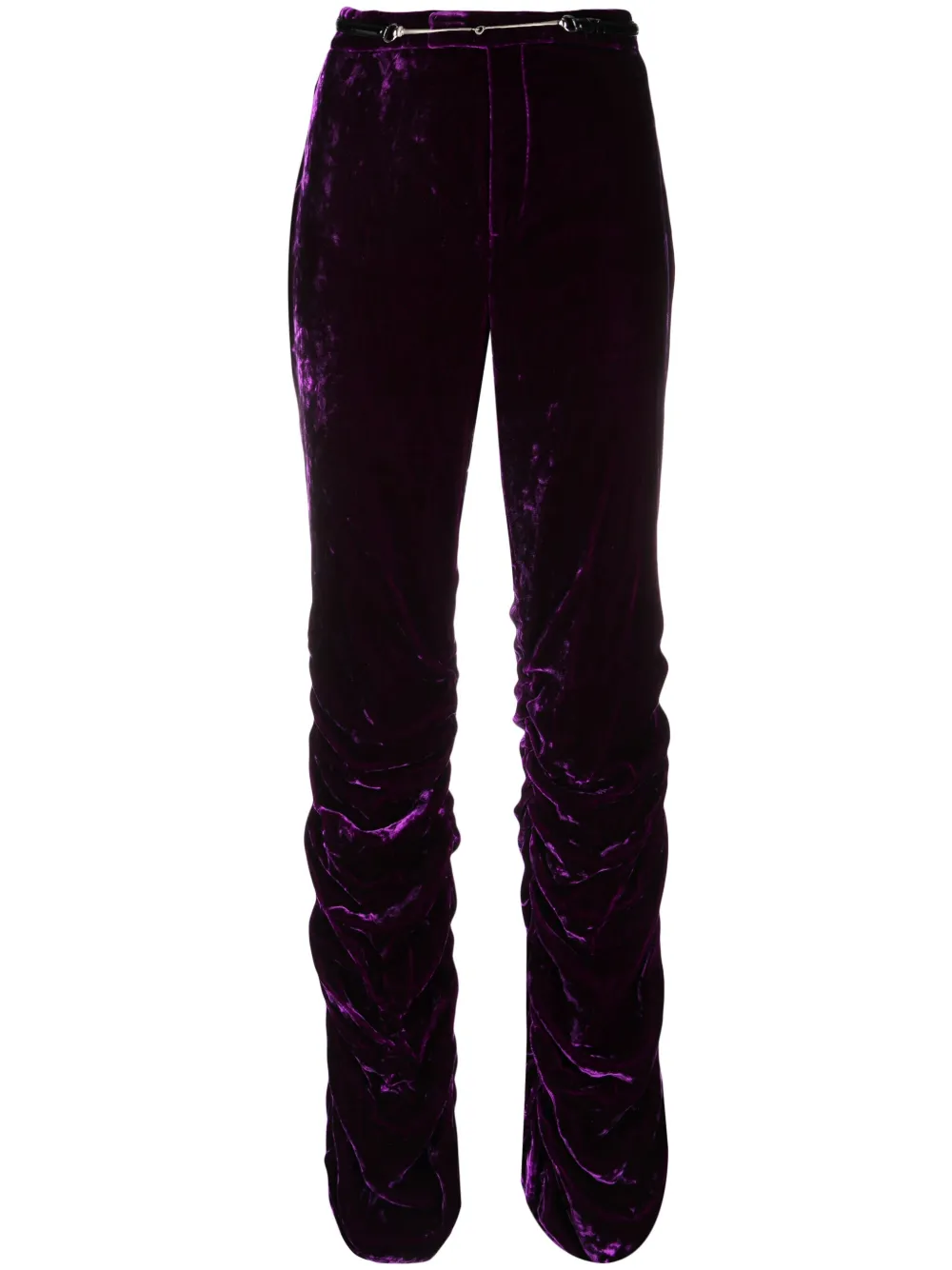 Gucci Sculpted High-waisted Velvet Pant With Ruched Detailing In Purple