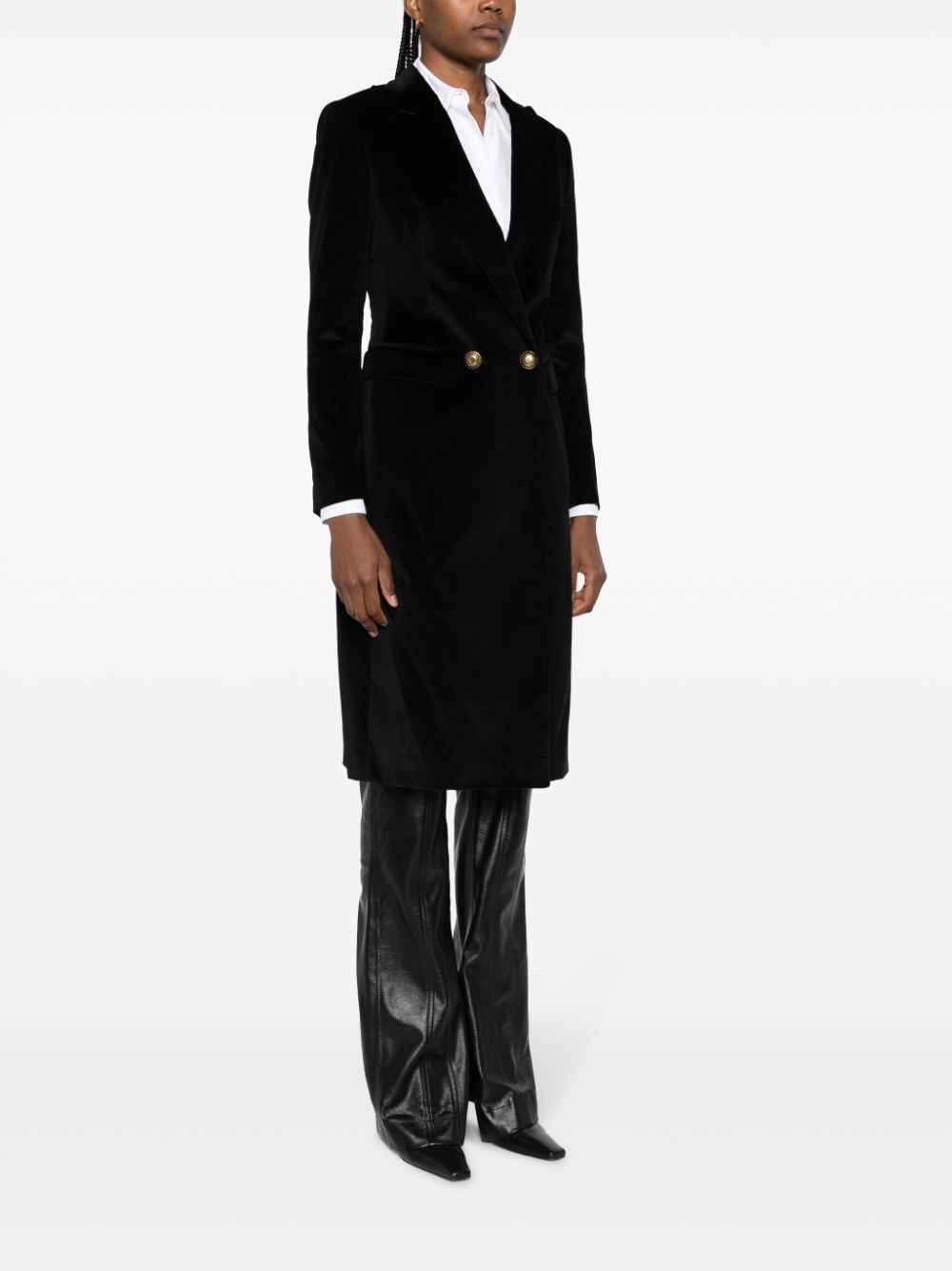 Shop Tagliatore Velvet-finish Double-breasted Coat In Black