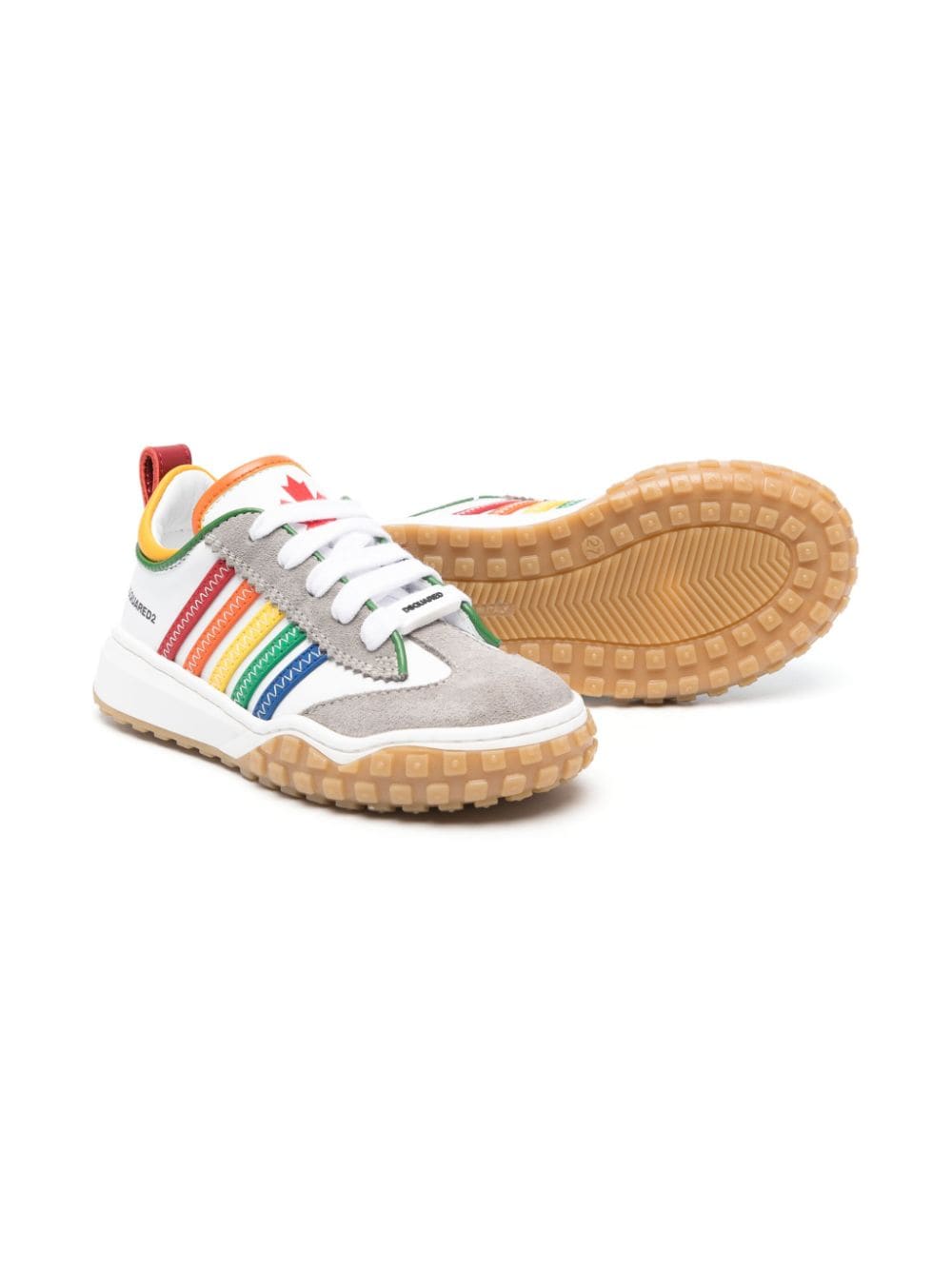 Shop Dsquared2 Contrast-trim Striped Leather Sneakers In White