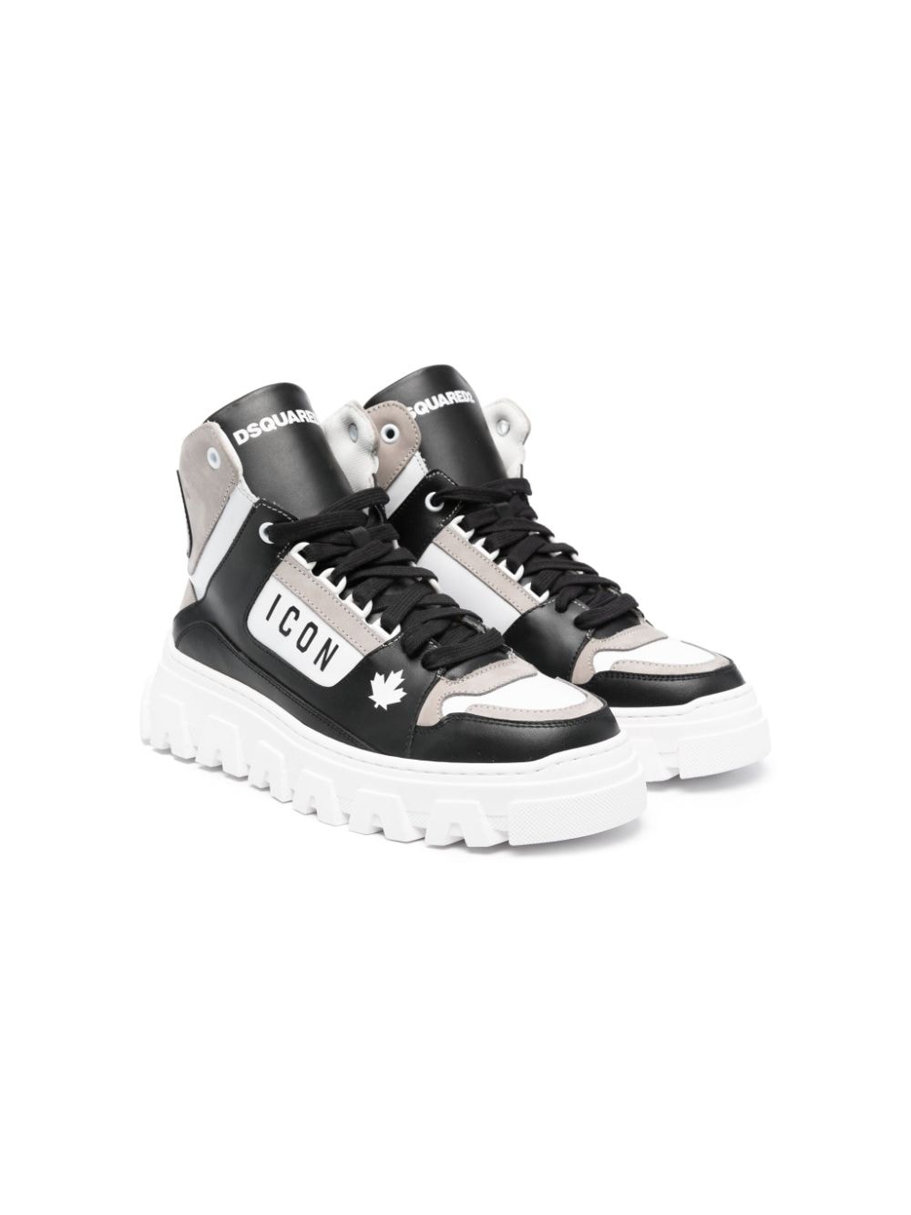 Dsquared2 Kids Icon-print panelled leather sneakers Black