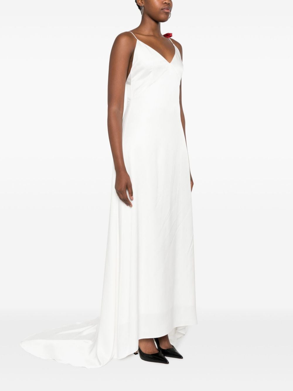 Shop Magda Butrym Rose-appliqué Slip Gown In Neutrals