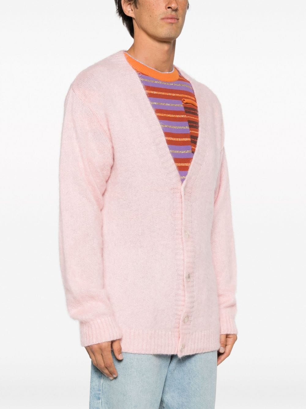 Shop Family First Brushed-effect Mohair-blend Cardigan In Pink