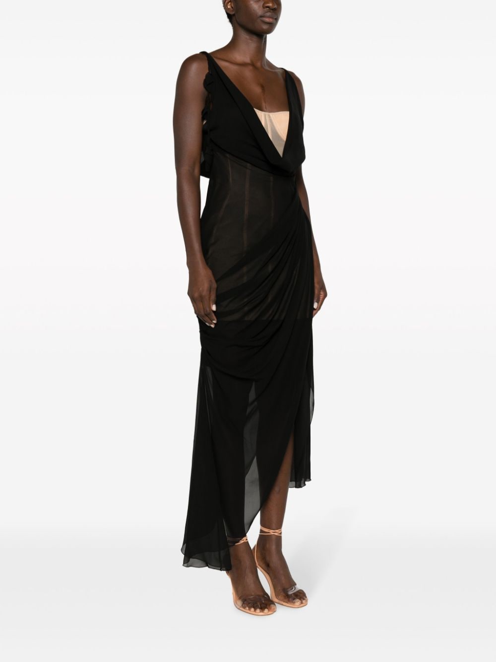 Shop Blumarine Draped Sheer Silk Dress In Black