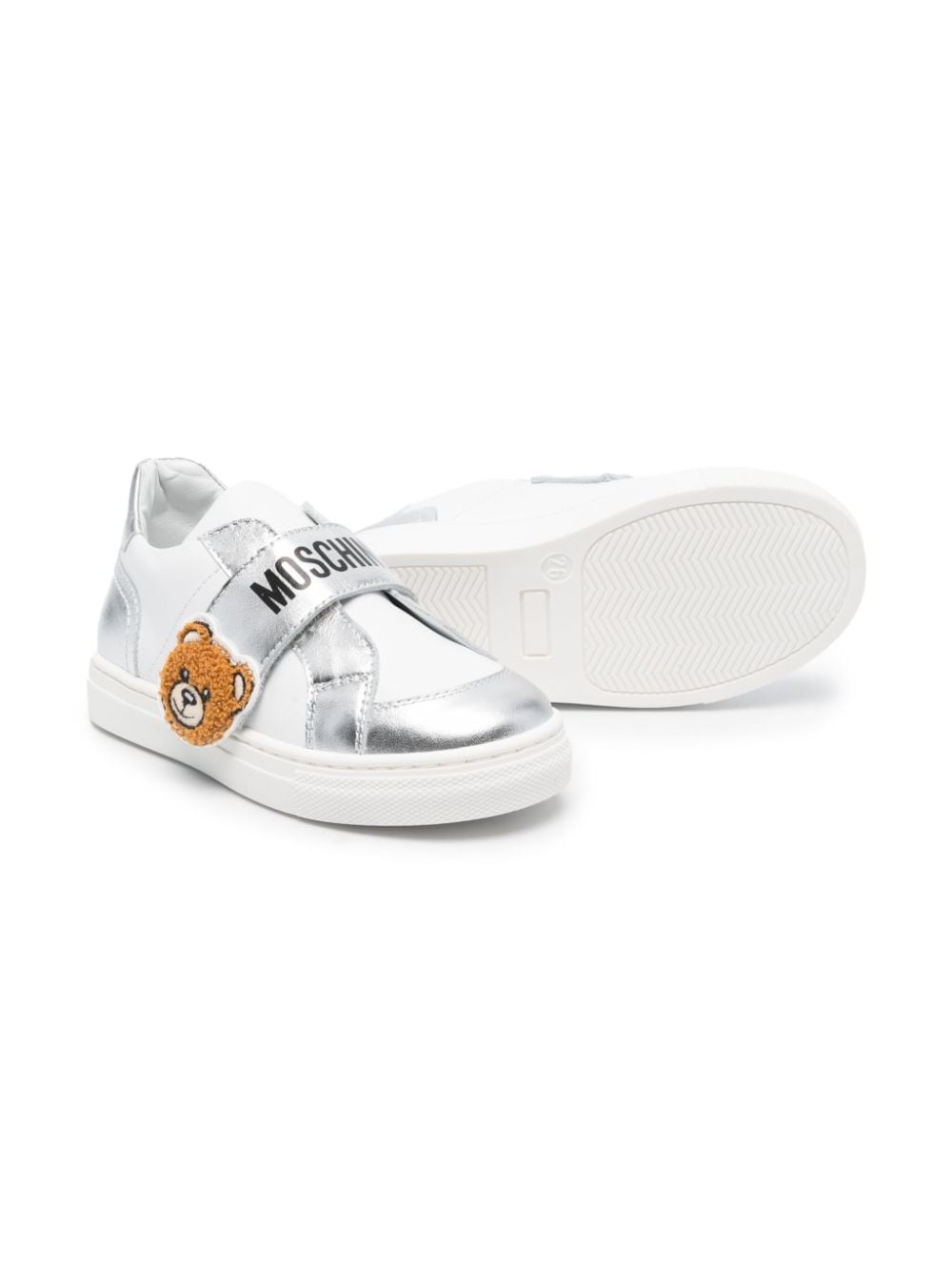 Moschino Kids metallic logo-print touch-strap sneakers - Wit