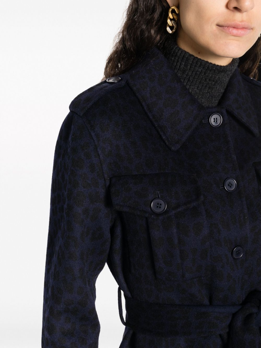 Shop P.a.r.o.s.h Leopard-print Wool Coat In Blue