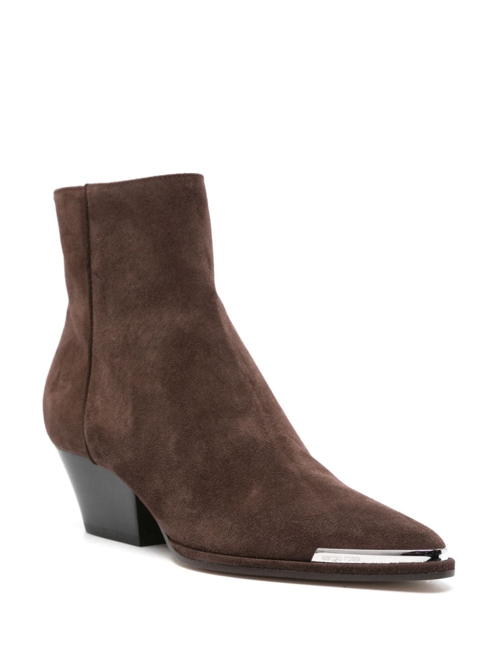 Shop Sergio Rossi Metal Toecap 60mm Ankle Boots In Brown