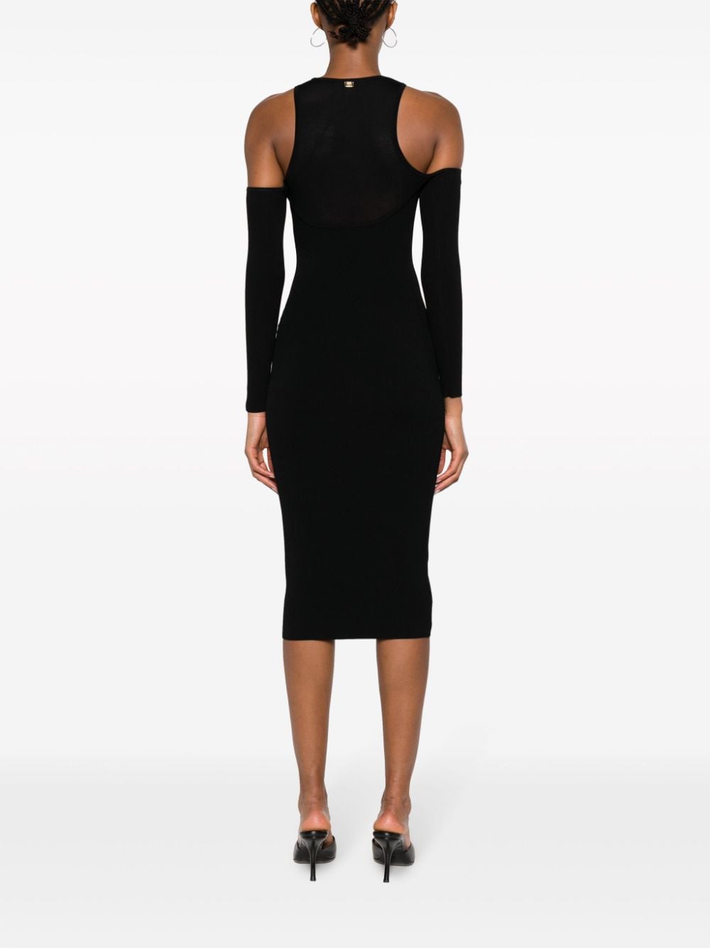 Shop Pinko Drop-shoulder Ribbed-knit Midi Dress In Black
