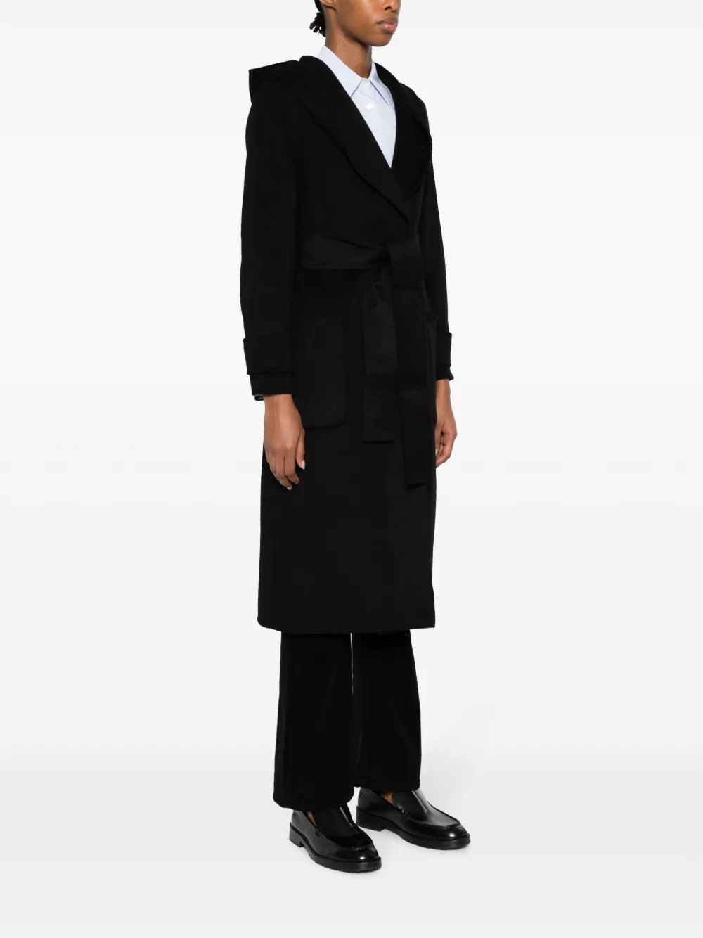Liu •jo Hooded Tied-waist Coat In Black