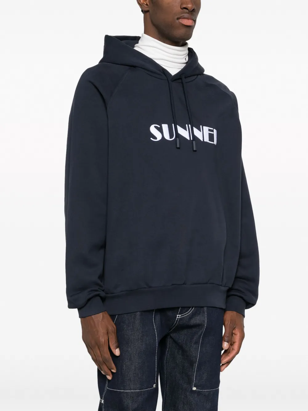 Sunnei Logo-print Organic-cotton Hoodie In Blue