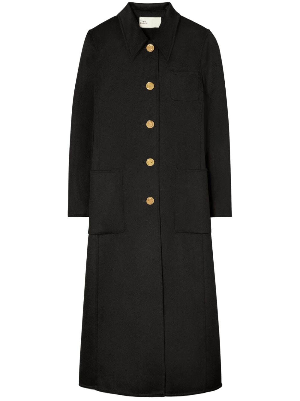 Shop Tory Burch Straight-point Collar Wool Coat In Black